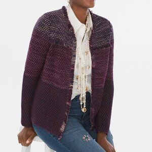 Chico's Knit Purple Marled Fringe Open Front Long Sleeve Cardigan XL